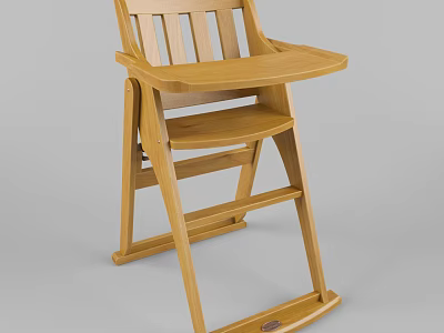Wooden Baby High Chair With Slatted Backrest And Sturdy Tray Design 3d model