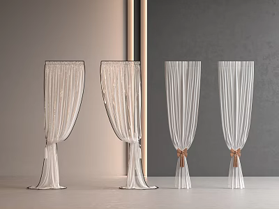 Elegant White Curtains With Various Draping Designs And Brown Tie Accents 3d model