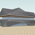 Contemporary Public Building Design With Cantilevered Roof And Perforated Geometric Facade