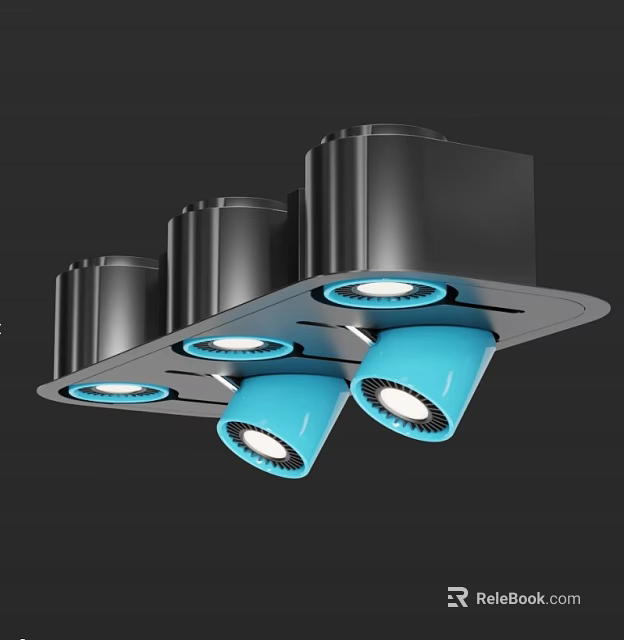 Modern Decorative Lighting Fixture With Blue Accent Lamps And Black Housing 3d model 