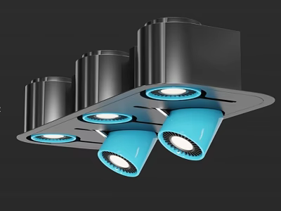 Modern Decorative Lighting Fixture With Blue Accent Lamps And Black Housing 3d model