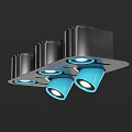Modern Decorative Lighting Fixture With Blue Accent Lamps And Black Housing