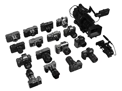Collection Of Various Digital Cameras Including DSLR And Video Camera Models 3d model