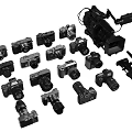 Collection Of Various Digital Cameras Including DSLR And Video Camera Models