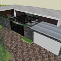 Modern Detached Villa With Large Glass Windows Stone Wall And Swimming Pool