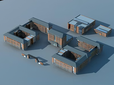 School Campus Buildings With Brick Exteriors Multiple Structures And Roof Designs 3d model