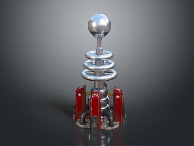 Sci Fi Mechanical Device With Silver Sphere Coiled Springs And Red Base 3d model
