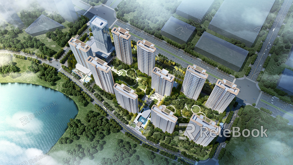 Modern Residential Area Lakeside Jiayuan model