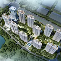 Modern Residential Complex With High Rise Buildings Green Area And Lake View