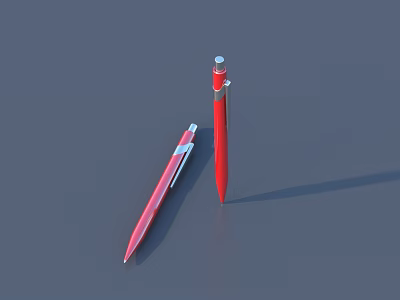 Two Red Modern Pens on Gray Surface with Stylish Design and Sleek Look 3d model