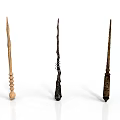 Three Unique Handcrafted Wands With Intricate Handle Designs And Wooden Textures