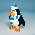 Cute Penguin Doll Wearing Blue And White Hat Scarf And Orange Feet Beak