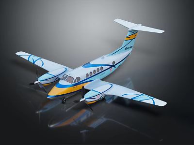 Blue And Yellow Small Propeller Aircraft Model With Streamlined Design And Reflective Surface 3d model