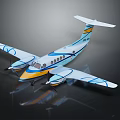 Blue And Yellow Small Propeller Aircraft Model With Streamlined Design And Reflective Surface