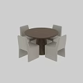 Modern Round Wooden Dining Table With White Fabric Chairs For Contemporary Home