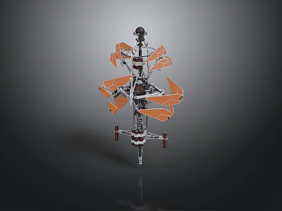 Mechanical Tower Structure With Multiple Orange Blades And Metal Support Frame 3d model
