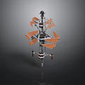 Mechanical Tower Structure With Multiple Orange Blades And Metal Support Frame