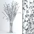 Natural Red Flower Branches Arranged In Clear Glass Vase For Home Decor