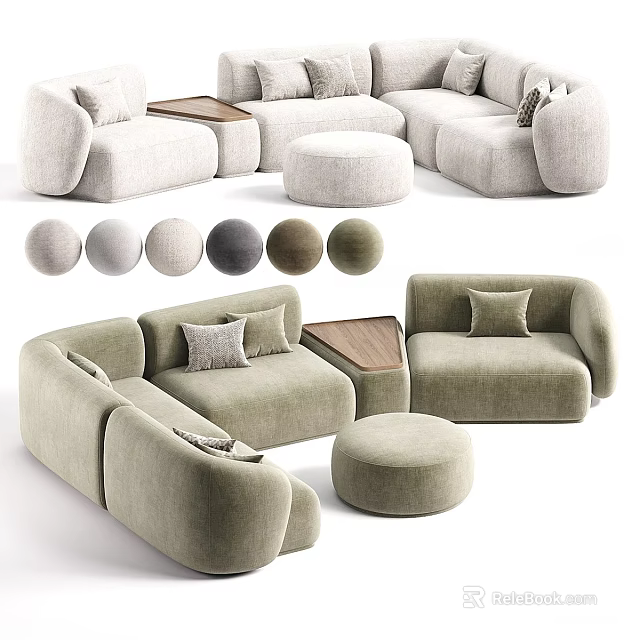 Modern Modular Sectional Sofa With Ottoman And Multiple Color Options 3d model 
