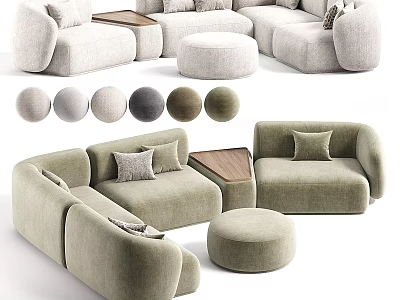 Modern Modular Sectional Sofa With Ottoman And Multiple Color Options 3d model
