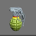 Green Textured Hand Grenade With Metal Safety Pin And Red Yellow Bands Design