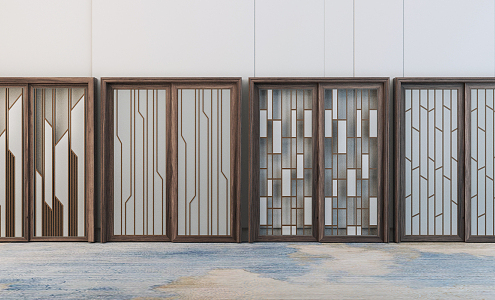 New Chinese style sliding door solid wood glass sliding door 3d model