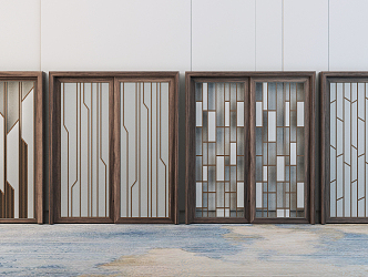 New Chinese style sliding door solid wood glass sliding door 3d model