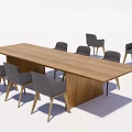 Modern Wooden Dining Table Set With Eight Gray Chairs And Sleek Design