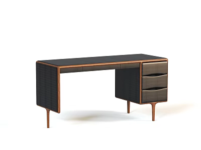 Sleek Modern Office Desk With Metal Frame Wooden Drawers And Black Top 3d model