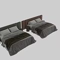 Modern Double Bed With Upholstered Headboard Soft Pillows Cozy Bedspread And Wooden Nightstand