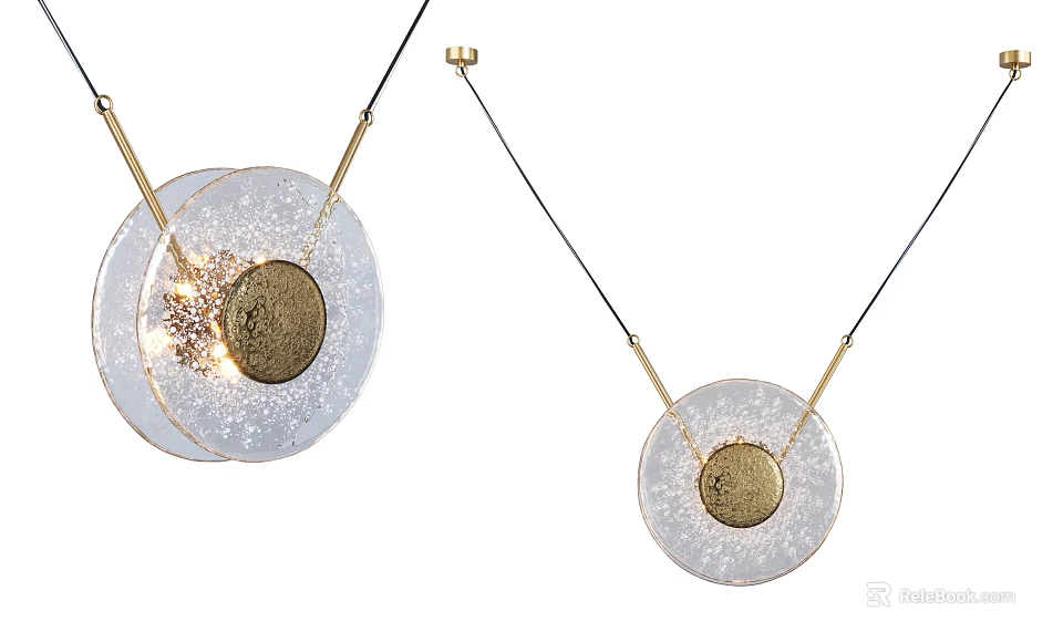 Modern Round Glass Pendant Light With Gold Accents And Transparent Shade 3d model 