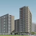 Modern High Rise Buildings with Glass Curtain Walls and Balconies in Urban Environment