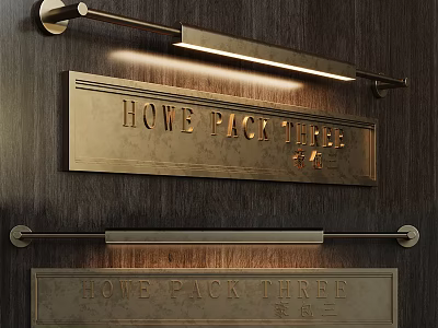 Modern Gold Wall Lamp with HOWE PACK Tweed Threep Plaques on Wooden Wall 3d model