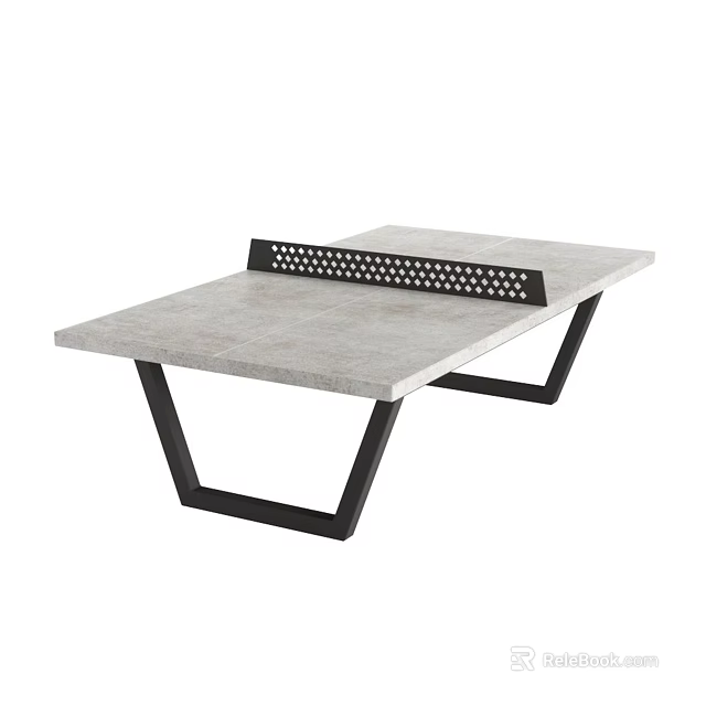 Gray Concrete Top Ping Pong Table With Black Metal V Shaped Legs And Perforated Net 3d model 