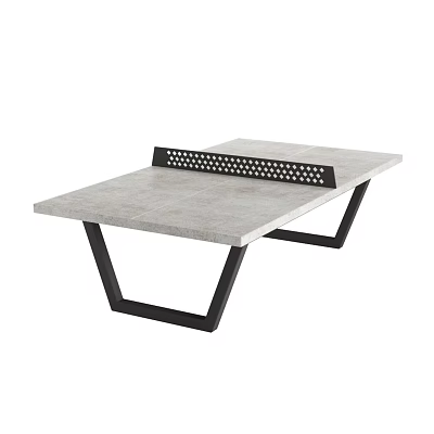 Gray Concrete Top Ping Pong Table With Black Metal V Shaped Legs And Perforated Net 3d model