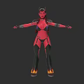 Woman With Red Skin Horns And Tight Red Black Outfit Flame Decorated Feet