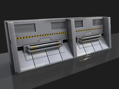 Industrial Gray Metallic Mechanical Units With Yellow Black Warning Stripes And Internal Cylindrical Components 3d model