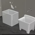 White Mop Sinks With Square Design And Pedestal Base In Light Wall Cleaning Space