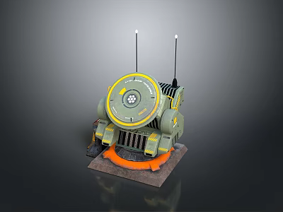 Mechanical Device With Circular Main Body Yellow Ring Two Antennas And Orange Base Structure 3d model
