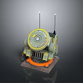 Mechanical Device With Circular Main Body Yellow Ring Two Antennas And Orange Base Structure 3d model