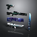 Futuristic Weapons Collection Featuring Various Gun Rifle And Sword Designs