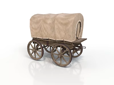 Vintage Covered Wagon With Canvas Top And Wooden Wheels Design 3d model