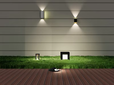 Modern Outdoor Wall Mounted And Ground Lights For Lawn And Wooden Decking Illumination 3d model