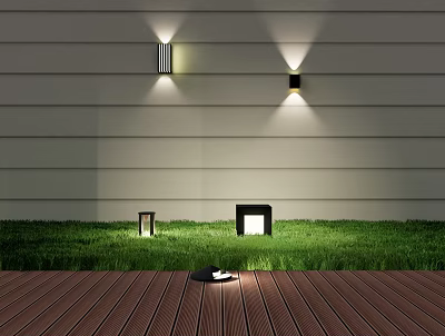 Modern Outdoor Wall Mounted And Ground Lights For Lawn And Wooden Decking Illumination 3d model