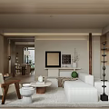 Modern Living Dining Room Interior With Wooden Ceiling Sofa Coffee Table And Decorative Art