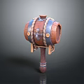 Decorative Wooden Hammer With Barrel Shaped Head Metal Accents And Rope Details