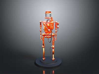 Orange Metallic Robot Equipment With Black Base And Detailed Mechanical Design 3d model
