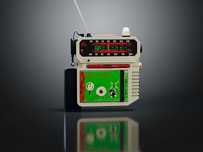 Retro Headphone Audio Speaker With Digital Display Control Buttons Green Panel 3d model