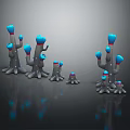 Cartoon Scene With Multiple Colorful Alien Creatures And Reflective Black Surfaces 3d model