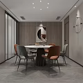 Modern Living and Dining Room Interior With Decorative Painting Geometric Tiles Dining Table and Sofa